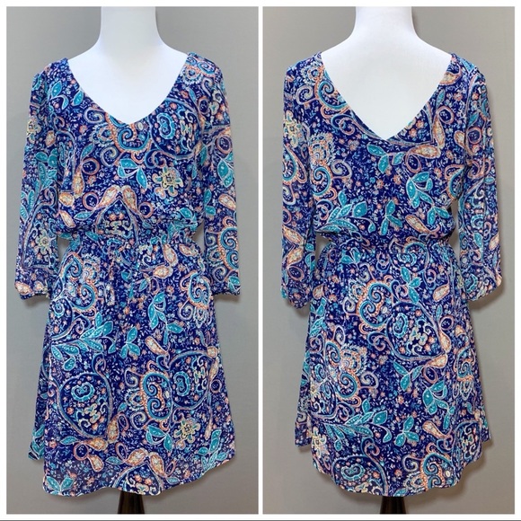 Francesca’s Collection Blue Paisley Dress, M. - Picture 6 of 6